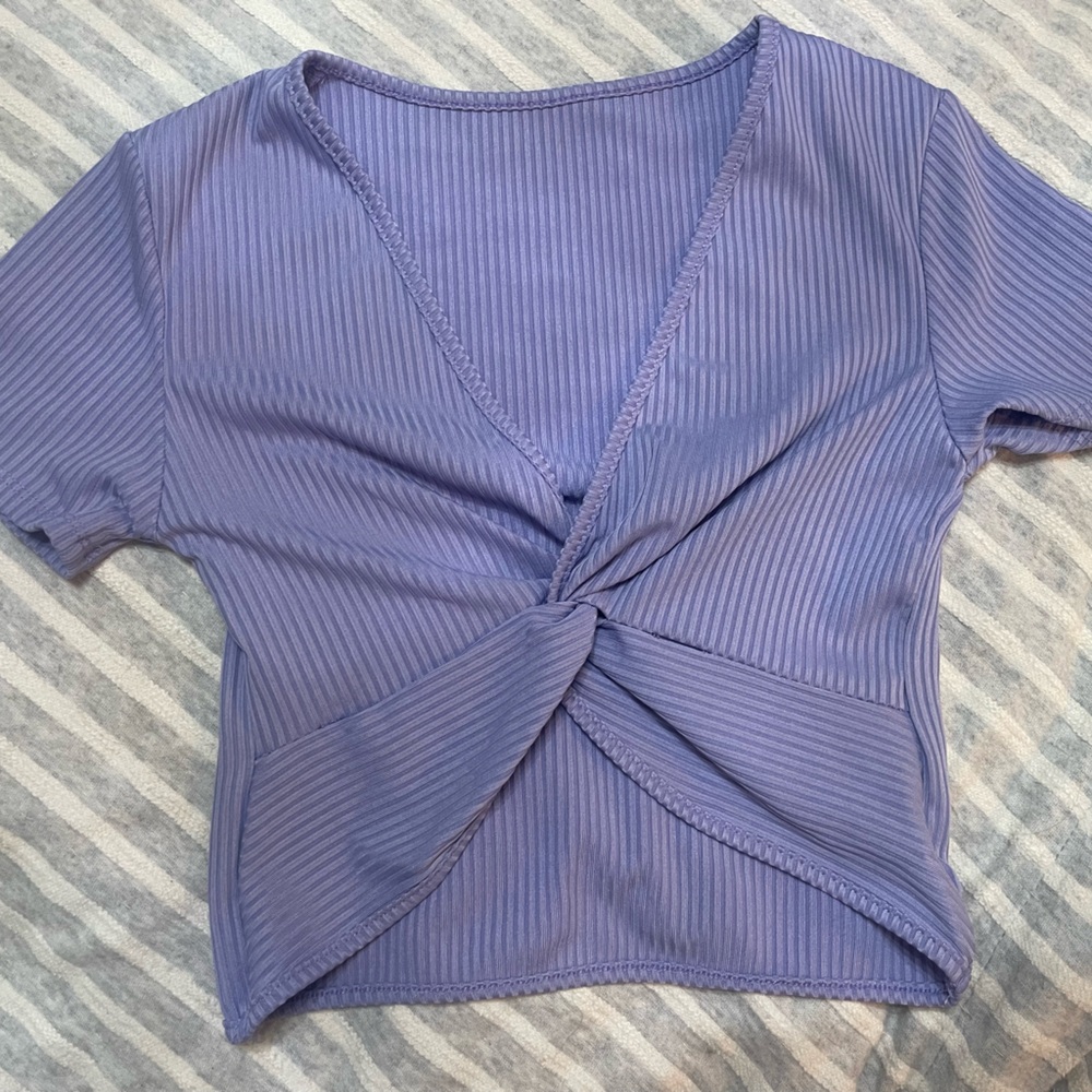 SHEIN Purple Tie Front Crop Blouse